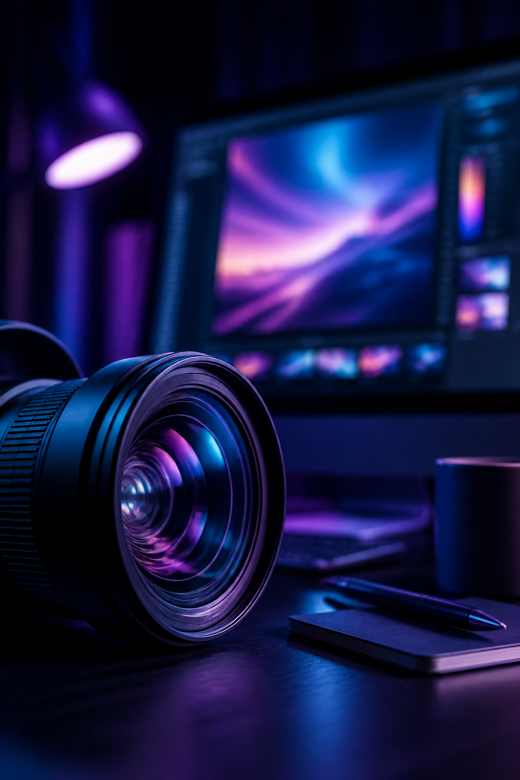Camera lens in a creative studio